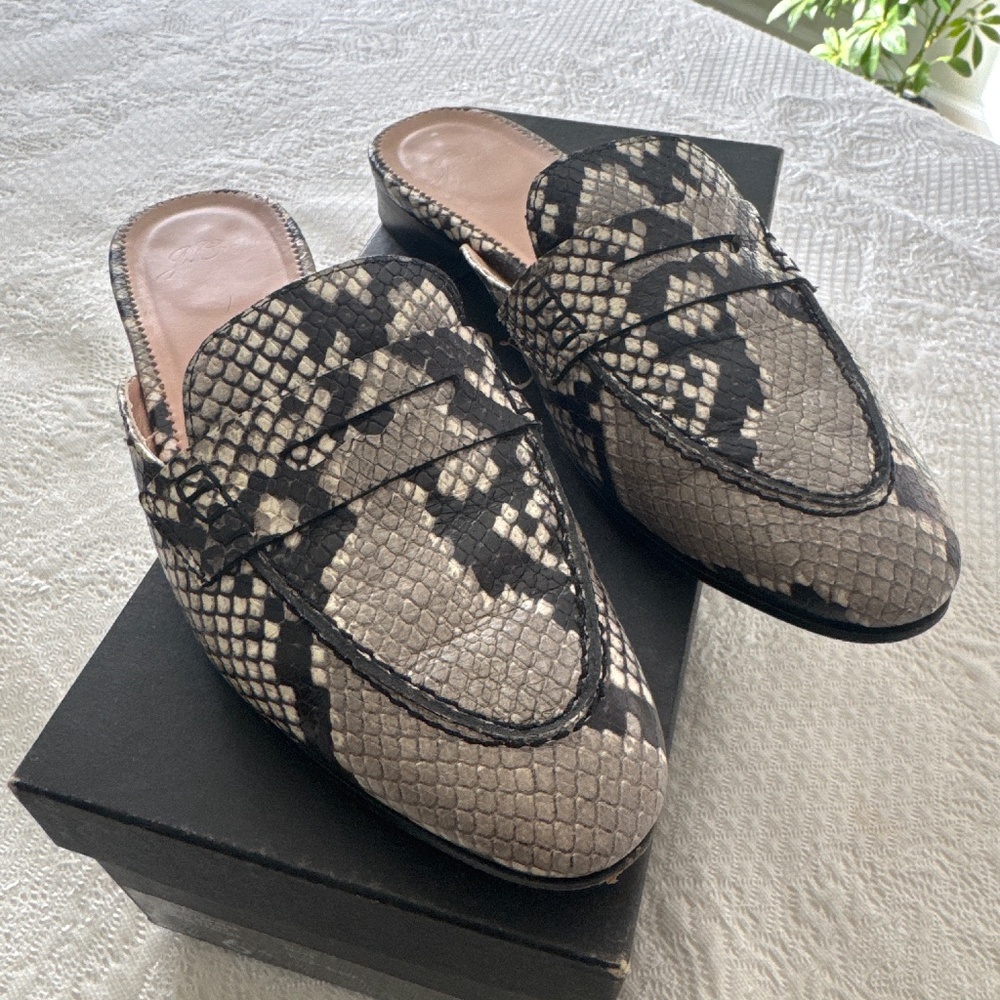 J.Crew Academy Loafer Mule in Snake Printed Leather